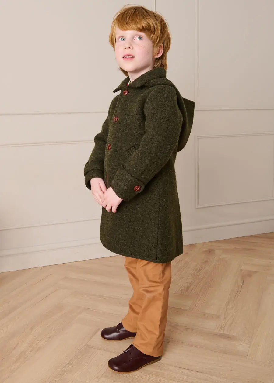 Double Faced Wool Toggle Fastening Duffle Coat in Green (4-10yrs) Coats from Pepa London US