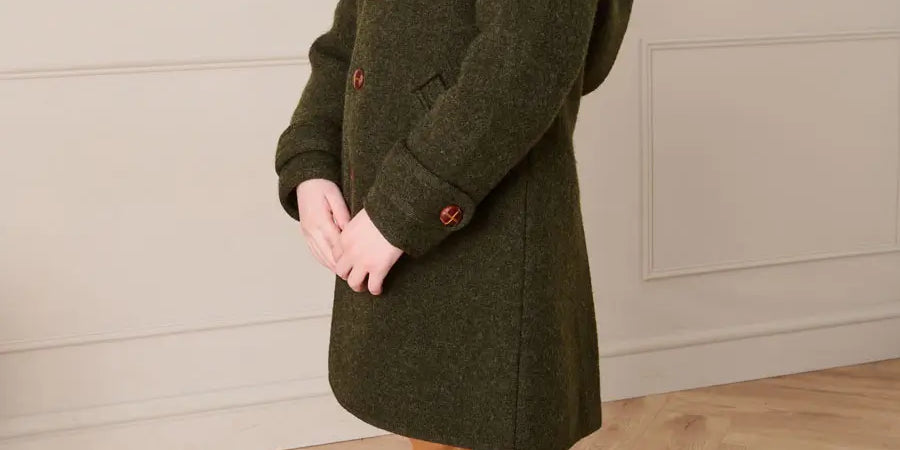 Double Faced Wool Toggle Fastening Duffle Coat in Green (4-10yrs) Coats from Pepa London US