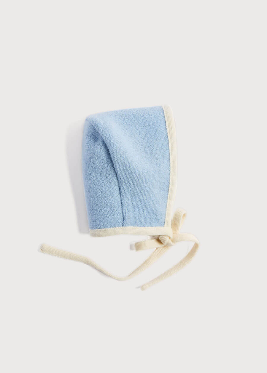 Classic Austrian Contrast Trim Wool Bonnet in Baby Blue (S-L) Knitted Accessories from Pepa London US