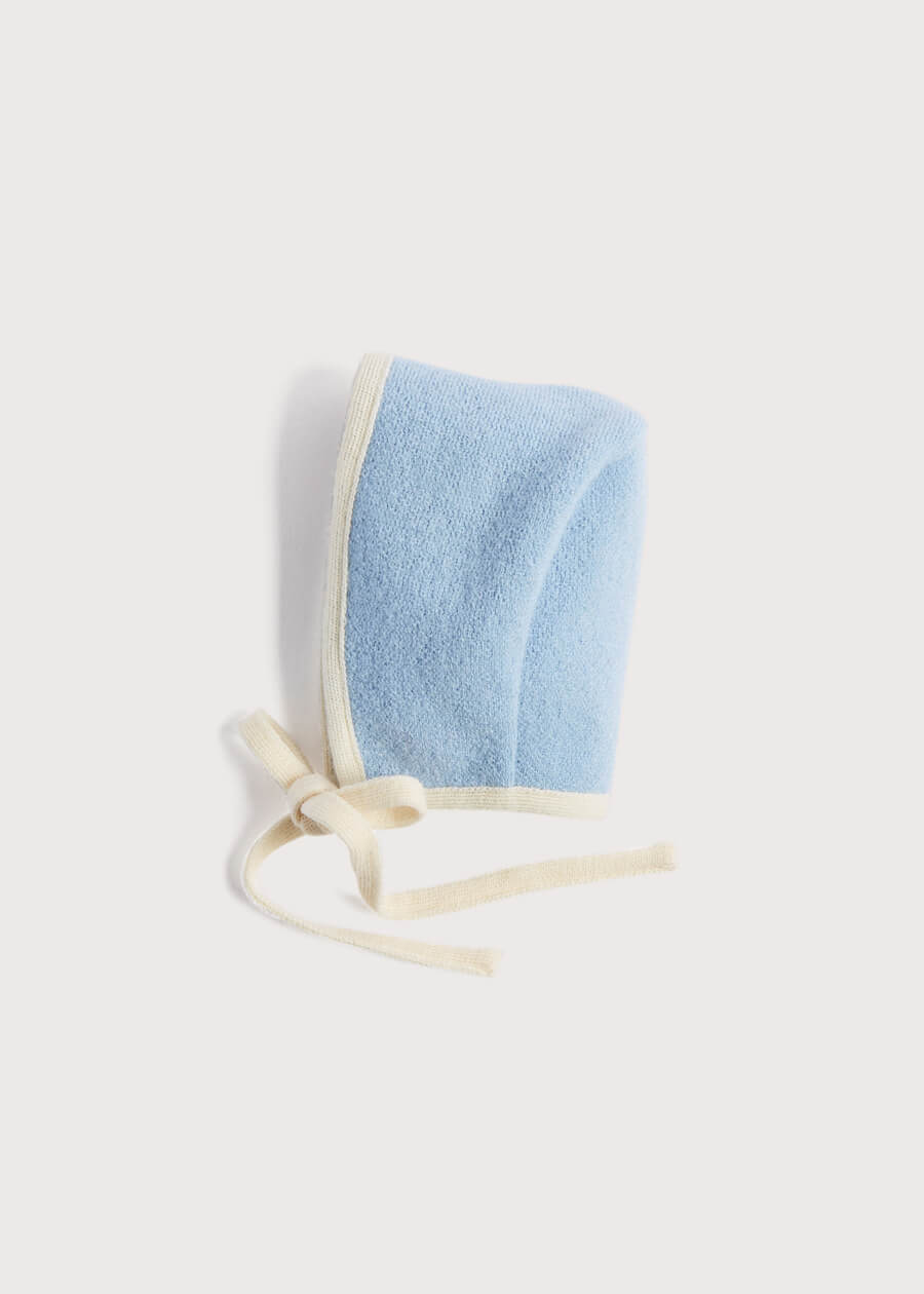 Classic Austrian Contrast Trim Wool Bonnet in Baby Blue (S-L) Knitted Accessories from Pepa London US