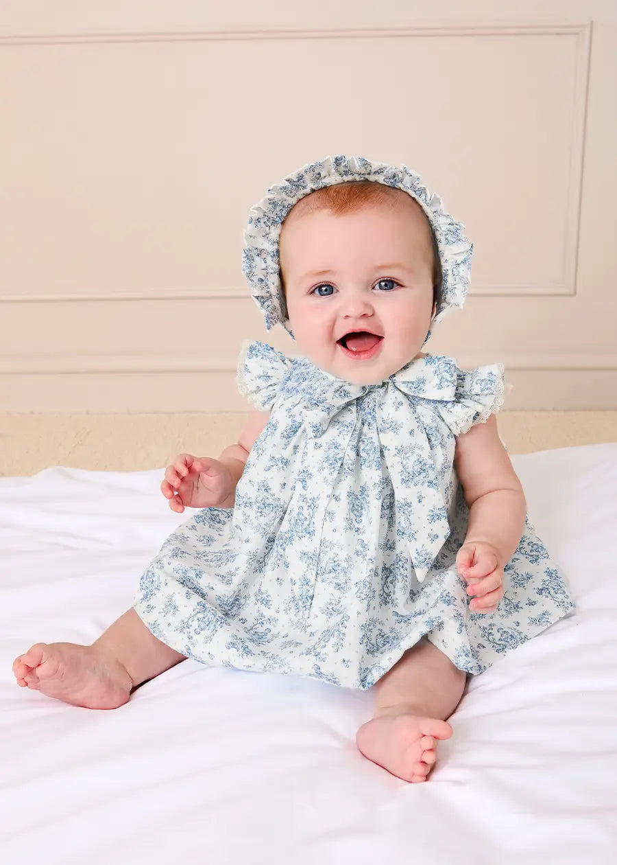 Audrey Toile Hand Smocked Bonnet in Blue (XS-L) BONNETS from Pepa London US