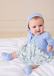 Audrey Toile Capped Sleeve Hand Smocked Dress with Bloomers in Blue (3-12mths) Dresses from Pepa London