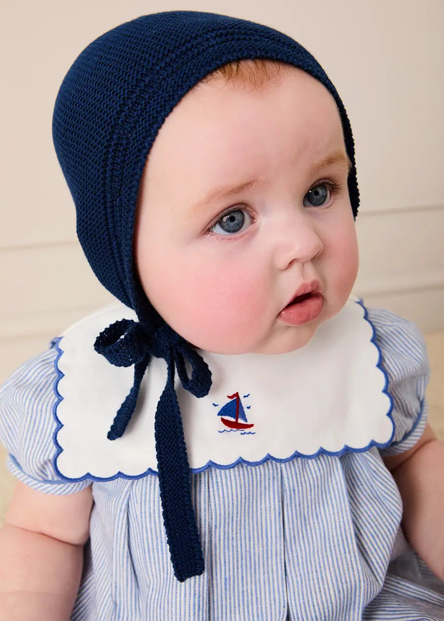 Alexander Stripe Mariner Collar Embroidered Boat Detail Dress with Bloomers in Blue (6mths-3yrs) DRESSES from Pepa London US