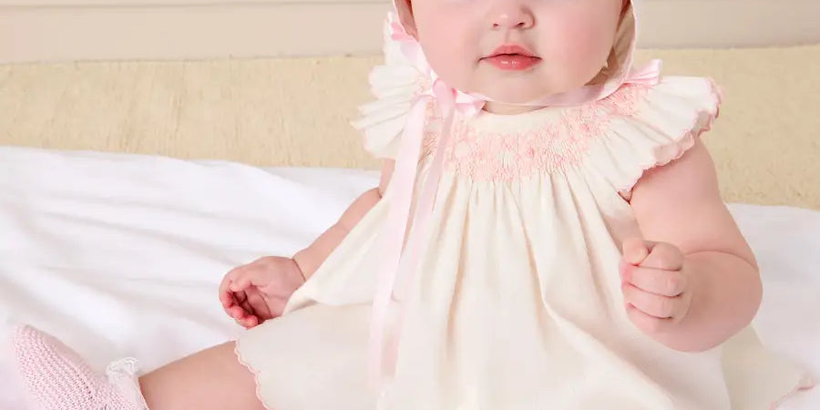 Linen Blend Hand Smocked Cap Sleeve Dress With Bloomers in White (1-6mths) Dresses from Pepa London US