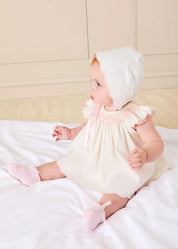 Linen Blend Hand Smocked Cap Sleeve Dress With Bloomers in White (1-6mths) Dresses from Pepa London US
