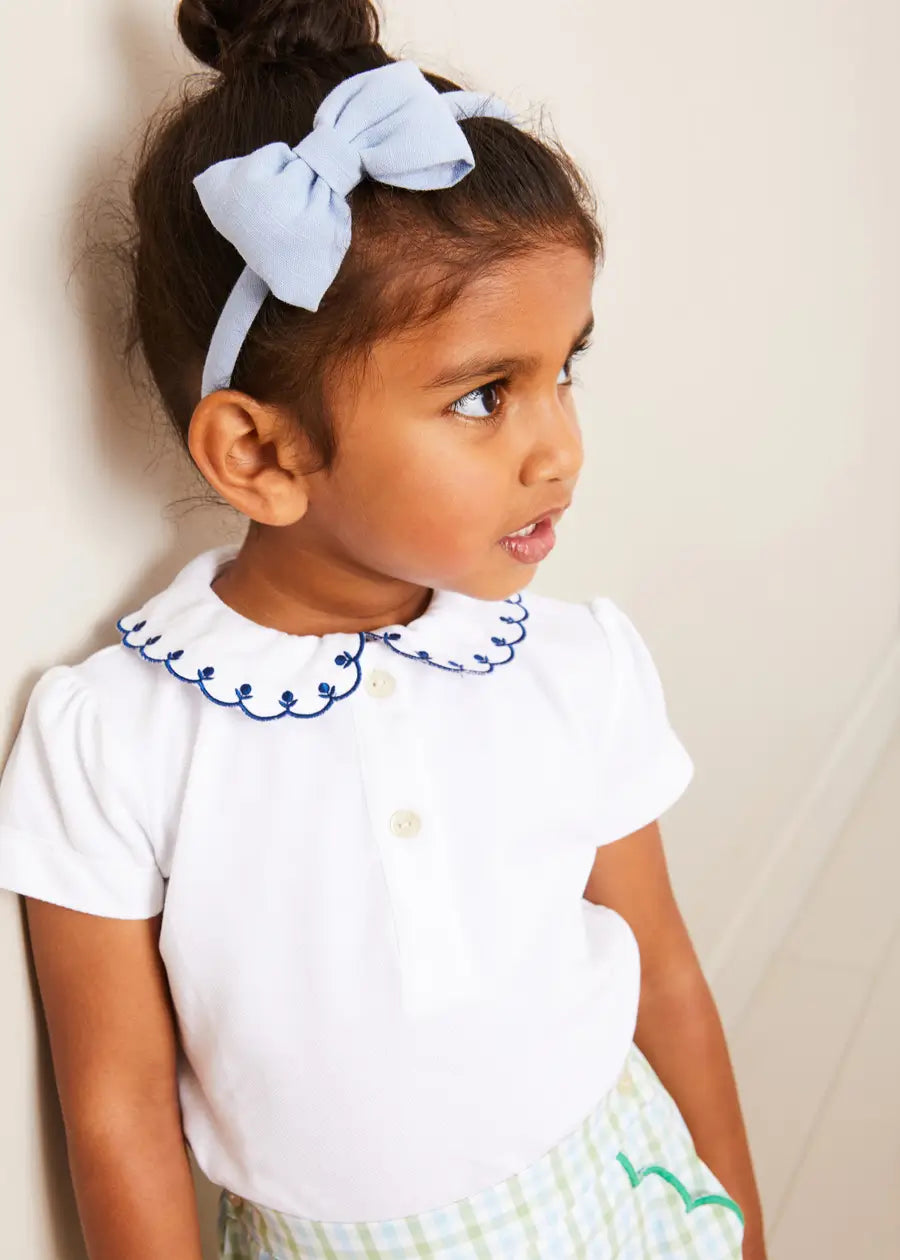 Embroidered Scallop Collar Short Sleeve Polo Shirt in Navy (2-10yrs) TOPS & BODYSUITS from Pepa London US