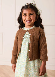 Adelaide Floral Velvet Bow Long Sleeve Trapeze Dress in Green (18mths-10yrs) Dresses from Pepa London US