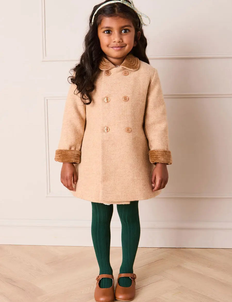 Traditional Double Breasted Coat in Camel (12mths-10yrs) Coats from Pepa London US