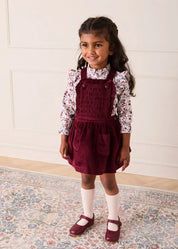 Louisa Floral Ruffle Trim Long Sleeve Blouse in Burgundy (4-10yrs) Blouses from Pepa London US
