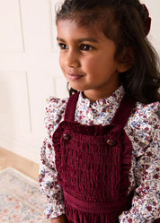 Louisa Floral Ruffle Trim Long Sleeve Blouse in Burgundy (4-10yrs) Blouses from Pepa London US