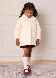 Faux Fur Pocket Detail Nellie Floral Lined Coat in Cream (2-10yrs) Coats from Pepa London US