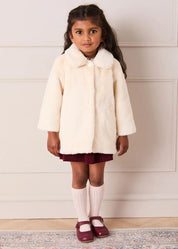 Faux Fur Pocket Detail Nellie Floral Lined Coat in Cream (2-10yrs) Coats from Pepa London US
