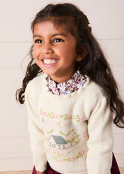Alpaca Wool Cottage Cross Stitch Embroidered Jumper in Cream (6mths-4yrs) Knitwear from Pepa London US