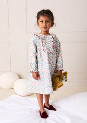 Rebecca Floral Scallop Ruffle Nightie Dress in Red (2-10yrs) Nightwear from Pepa London US