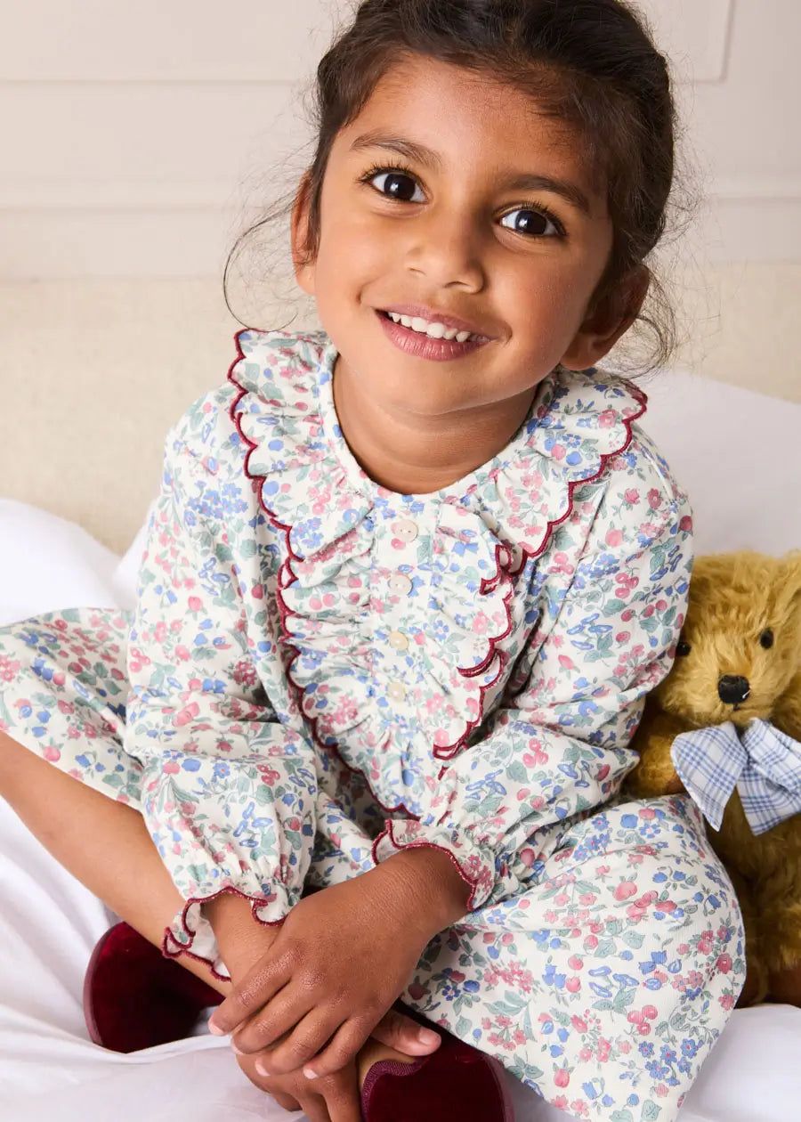 Rebecca Floral Scallop Ruffle Nightie Dress in Red (2-10yrs) Nightwear from Pepa London US
