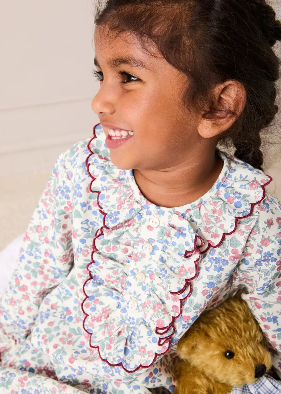 Rebecca Floral Scallop Ruffle Nightie Dress in Red (2-10yrs) Nightwear from Pepa London US