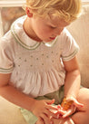 Handsmocked Peter Pan Collar Short Sleeve Two Piece Set in Green (18mths-6yrs) Two Piece Set  from Pepa London US