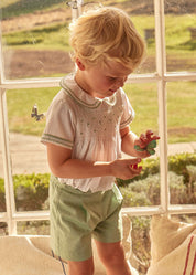 Hand Smocked Peter Pan Collar Short Sleeve Two Piece Set in Green (18mths-6yrs) Two Piece Set  from Pepa London US