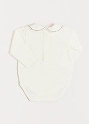 Embroidered Peter Pan Collar Long Sleeve Bodysuit in Burgundy (1mth-3yrs) Tops & Bodysuits  from Pepa London US