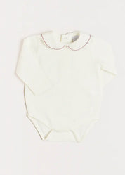 Embroidered Peter Pan Collar Long Sleeve Bodysuit in Burgundy (1mth-3yrs) Tops & Bodysuits  from Pepa London US