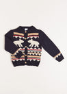 Bear Intarsia Cardigan in Navy (6mths-3yrs) Knitwear  from Pepa London US