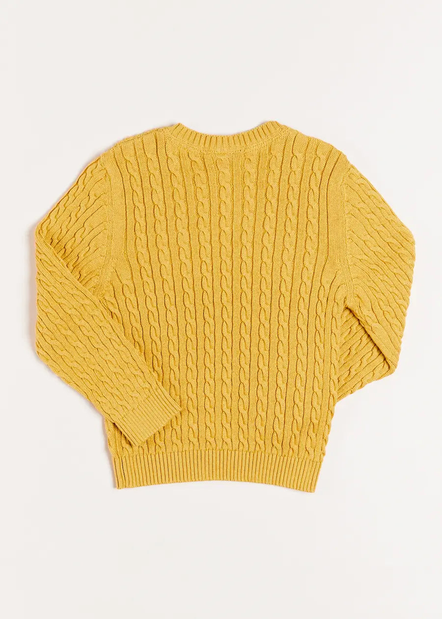 Cable Knit Crew Neck Jumper in Mustard (2-10yrs) Knitwear  from Pepa London US