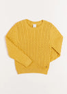 Cable Knit Crew Neck Jumper in Mustard (2-10yrs) Knitwear  from Pepa London US