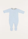 Evelyn Floral Peter Pan Collar Knitted All-In-One in Blue (1-6mths) Baby One-Pieces  from Pepa London US