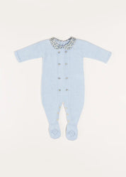 Evelyn Floral Peter Pan Collar Knitted All-In-One in Blue (1-6mths) Baby One-Pieces  from Pepa London US