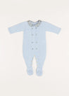 Evelyn Floral Peter Pan Collar Knitted All-In-One in Blue (1-6mths) Baby One-Pieces  from Pepa London US