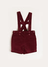 Velvet Button Detail Shorts with Braces in Burgundy (18mths-4yrs) Shorts  from Pepa London US