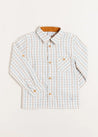 Rutherford Check Polo Collar Long Sleeve Shirt in Brown (3-10yrs) Shirts  from Pepa London US