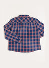 Eaton Check Polo Collar Long Sleeve Shirt in Navy (3-10yrs) Shirts  from Pepa London US