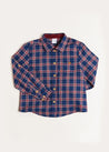 Eaton Check Polo Collar Long Sleeve Shirt in Navy (3-10yrs) Shirts  from Pepa London US