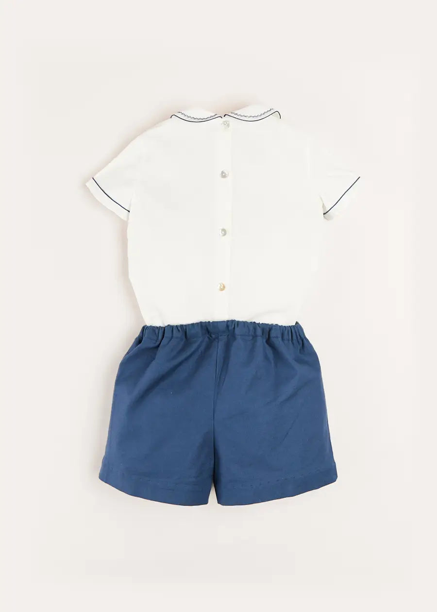 Hand Smocked Short Sleeve Two Piece Set in Royal Blue (18mths-5yrs) Two Piece Set  from Pepa London US