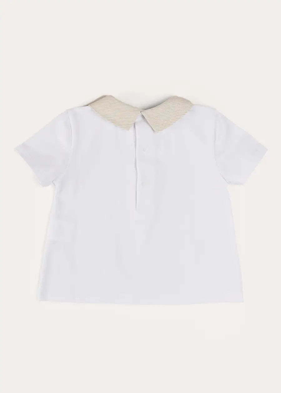 Waterford Striped Polo Collar Short Sleeve Top in Beige (12mths-4yrs) TOPS & BODYSUITS from Pepa London US