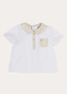 Waterford Striped Polo Collar Short Sleeve Top in Beige (12mths-4yrs) TOPS & BODYSUITS from Pepa London US