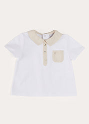Waterford Striped Polo Collar Short Sleeve Top in Beige (12mths-4yrs) TOPS & BODYSUITS from Pepa London US