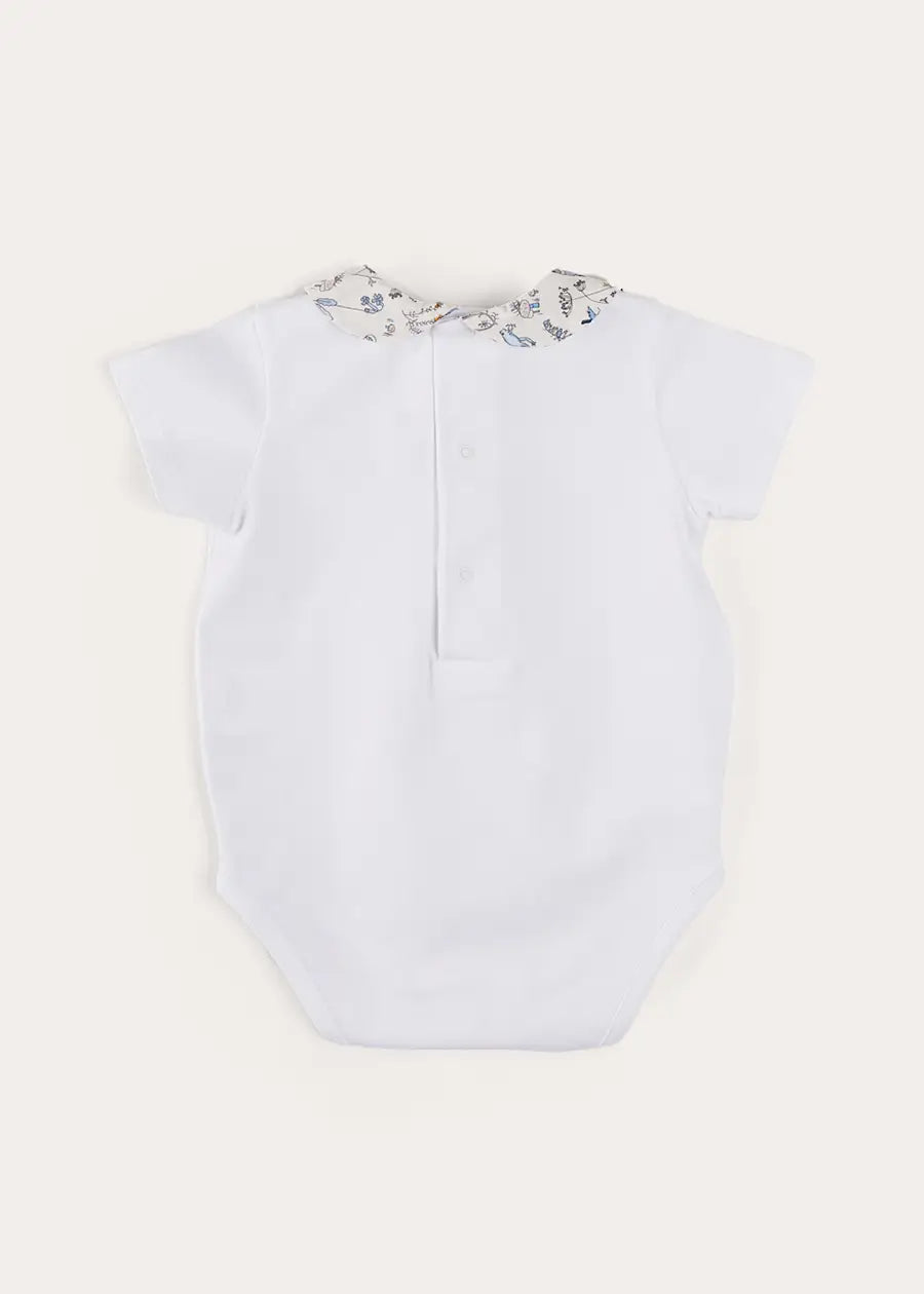 Ellis Short Sleeve Bodysuit with Printed Collar Made with Liberty Fabric (1m-2yrs) TOPS & BODYSUITS from Pepa London US
