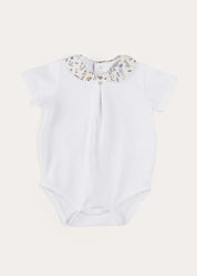 Ellis Short Sleeve Bodysuit with Printed Collar Made with Liberty Fabric (1m-2yrs) TOPS & BODYSUITS from Pepa London US
