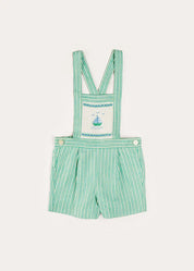 Cheyne Striped Boat Embroidery Dungarees in Green (18mths-4yrs) DUNGAREES from Pepa London US