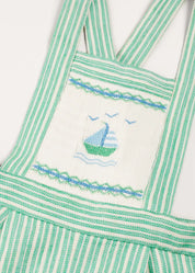 Cheyne Striped Boat Embroidery Dungarees in Green (18mths-4yrs) DUNGAREES from Pepa London US