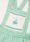 Cheyne Striped Boat Embroidery Dungarees in Green (18mths-4yrs) DUNGAREES from Pepa London US