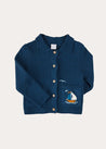 Nautical Boat Embroidery Polo Collar Cardigan in Blue (12mths-6yrs) Knitwear from Pepa London US