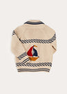 Boat Motif Shawl Neck Nautical Cardigan in Beige (2-10yrs) KNITWEAR from Pepa London US