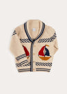 Boat Motif Shawl Neck Nautical Cardigan in Beige (2-10yrs) KNITWEAR from Pepa London US