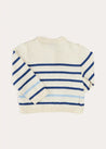 Striped Crewneck Button Detail Jumper in Blue (12mths-10yrs) Knitwear from Pepa London US