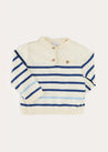 Striped Crewneck Button Detail Jumper in Blue (12mths-10yrs) Knitwear from Pepa London US