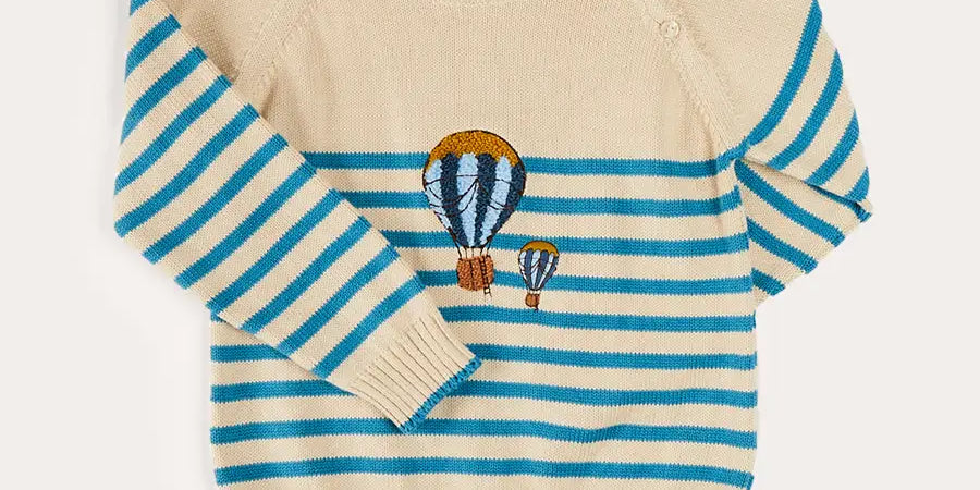 Balloon Intarsia Striped Jumper in Beige (12mths-6yrs) KNITWEAR from Pepa London US