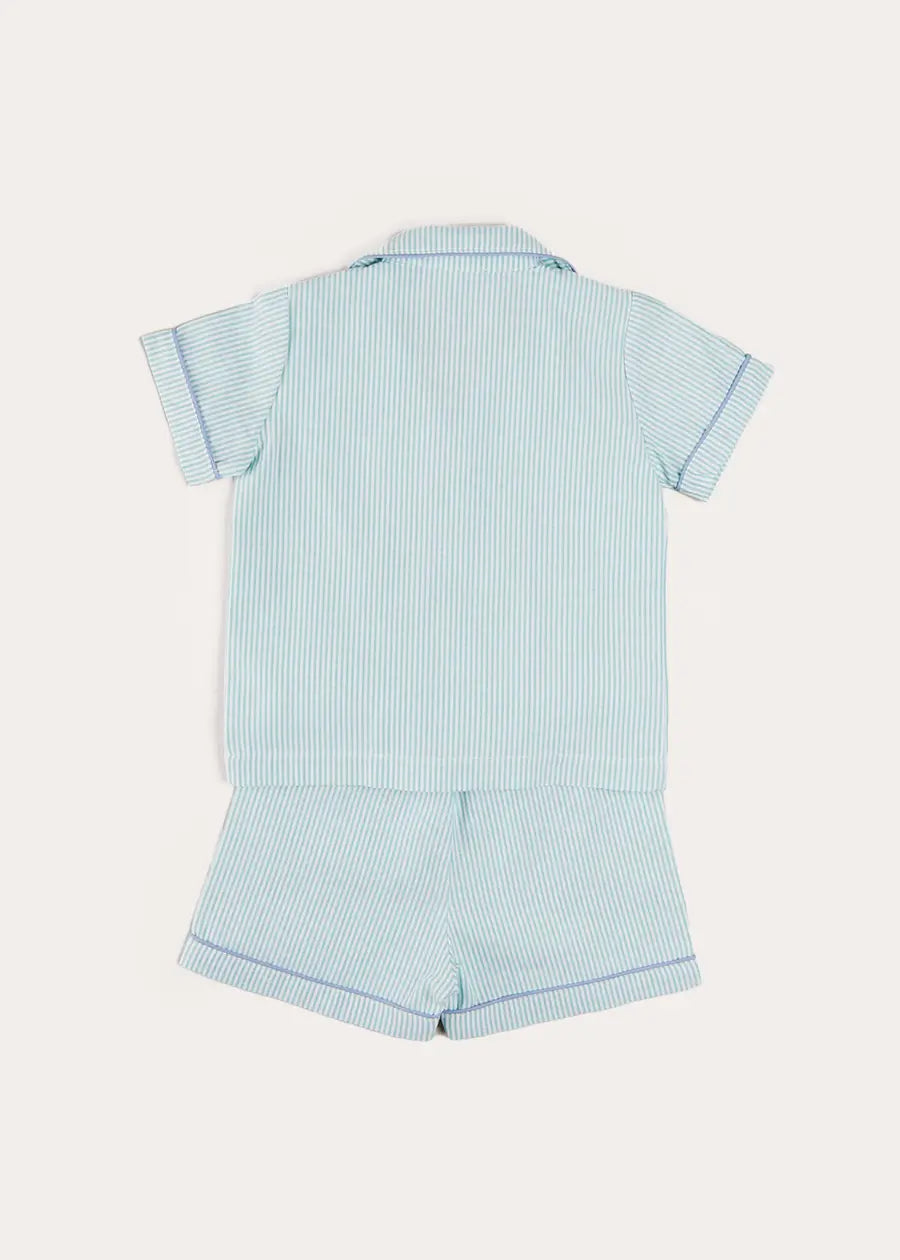 Rochester Striped Short Sleeve Pyjamas in Green (18mths-10yrs) NIGHTWEAR from Pepa London US